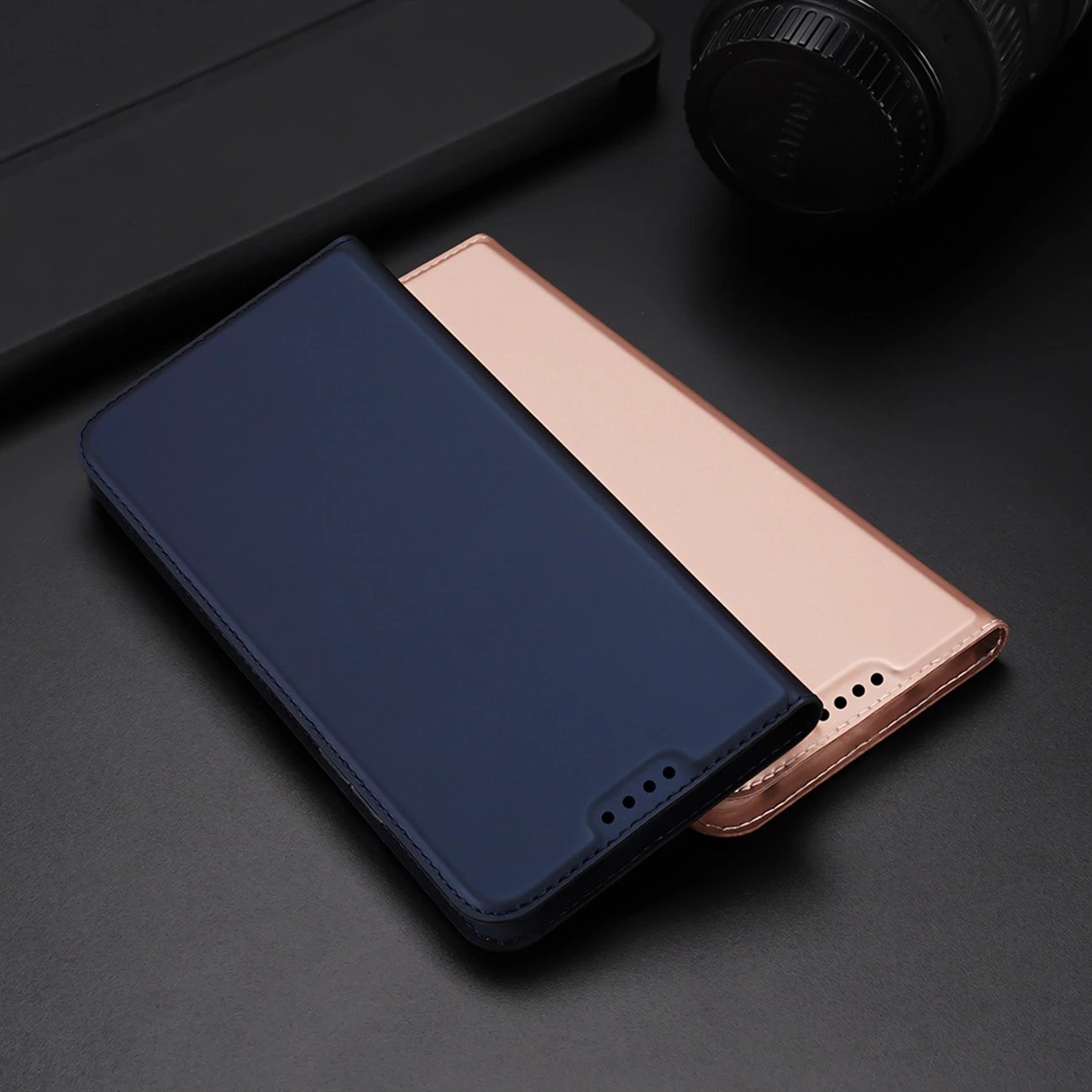 Mbështjellës Dux Ducis Skin Pro për Oppo Reno 8 Pro, me kapak, xhep për kartela, funksion standi, Kaltër