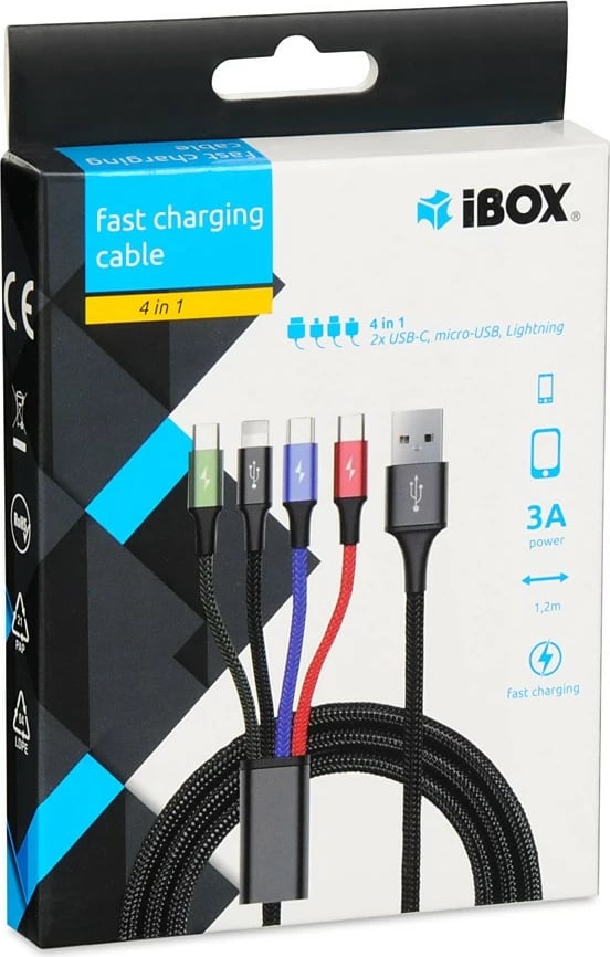 Kabllo USB 4-në-1 iBOX IKUM4W1CLR, 1.2m, e zezë