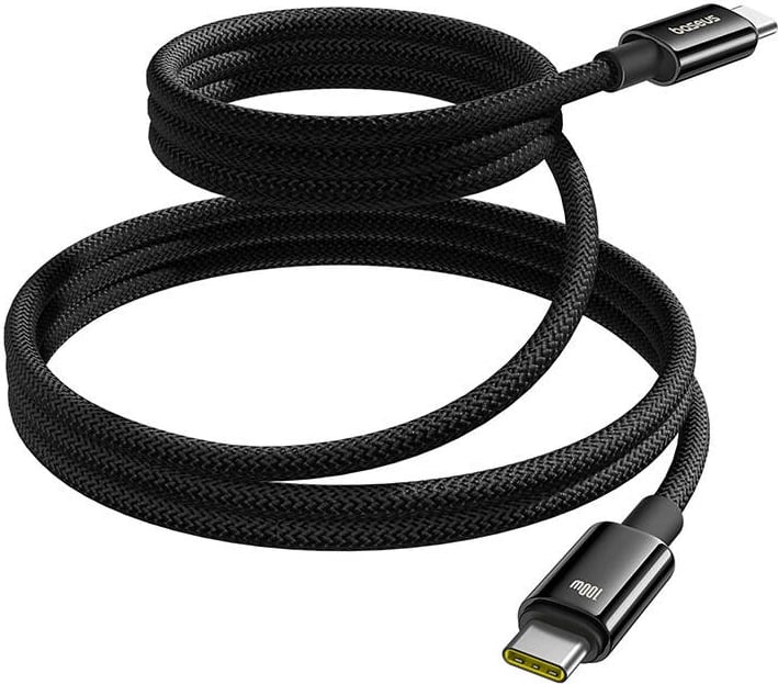 Kabllo karikimi Baseus Tungsten Gold USB-C në USB-C, 100W, 1m, e zezë