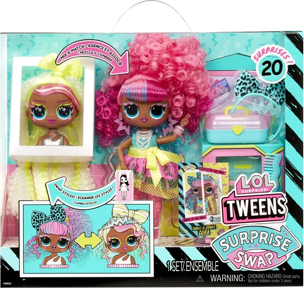 L.O.L. Surprise! Tweens Surprise Swap Kukull Mode, Curls-2- Crimps Cora, Shumëngjyrëshe