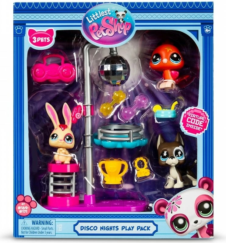 Set figurina Littlest Pet Shop Disco Nights Play Pack, 3 copë, me aksesorë