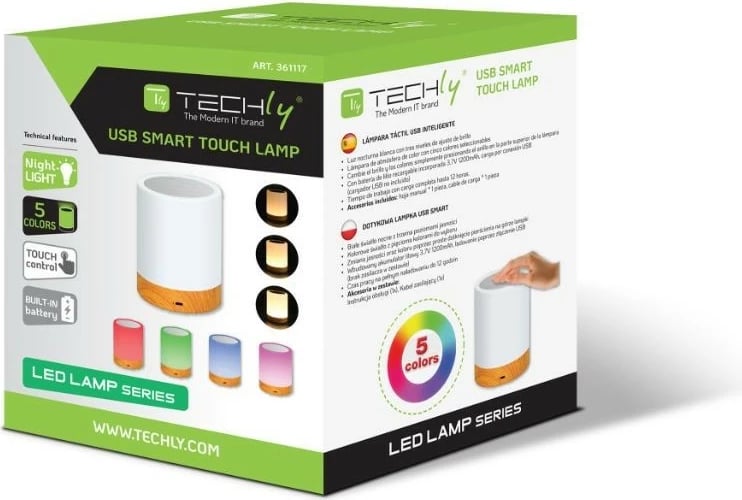 Llambë nate Techly I-LED TOUCH, LED, 12 cm, e bardhë, shumëngjyrëshe, USB