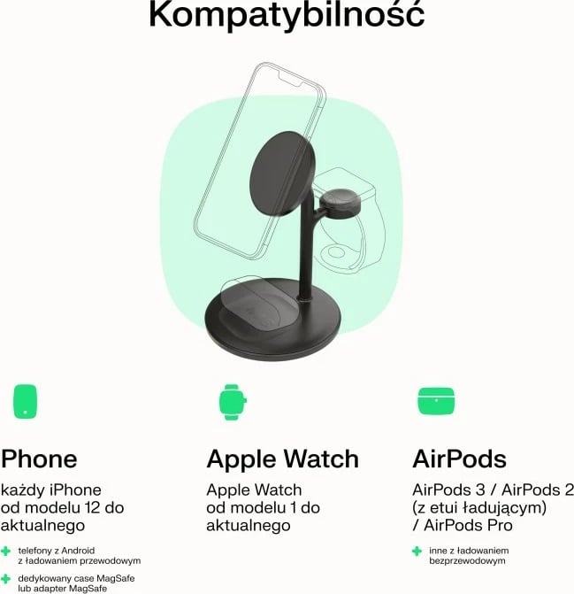 Karikues wireless Green Cell MSST-GC-3IN1-B për celular, kufje, smartwatch, i zi Karikues wireless Green Cell MSST-GC-3IN1-B për celular, kufje, smartwatch, i zi
