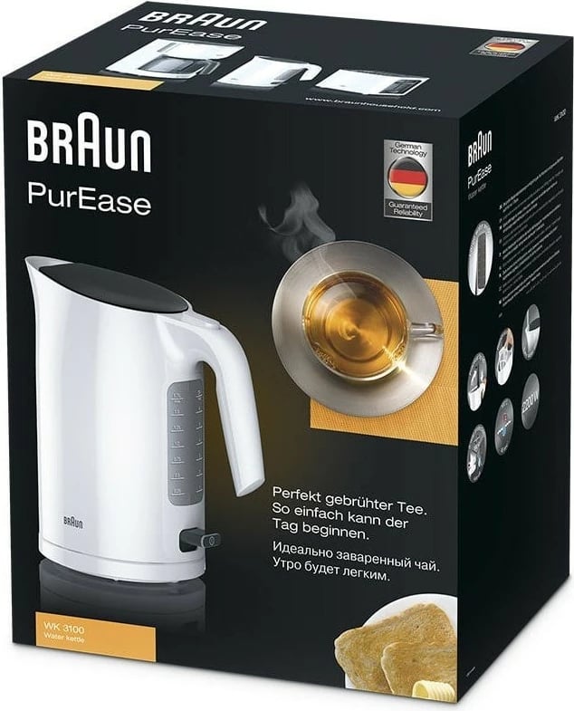 Ibrik elektrik Braun PurEase WK 3100, 1.7L, 2200W, i bardhë