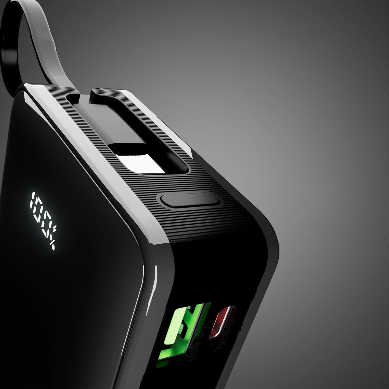 Powerbank SBS 20000 mAh 20W me kabllo USB-C të integruar dhe ekran digjital, e zezë