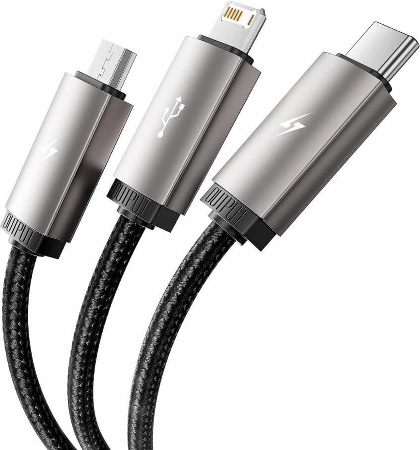 Kabllo 3-në-1 Tech-Protect UltraBoost, 1m, USB-A në Lightning/USB-C/Micro USB, Gri