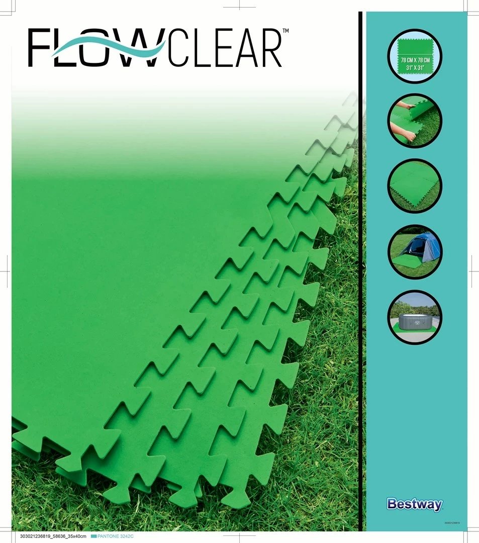Mbrojtës dyshemeje për pishinë Bestway Flowclear 78cm x 78cm, i gjelbër, set prej 8 copësh