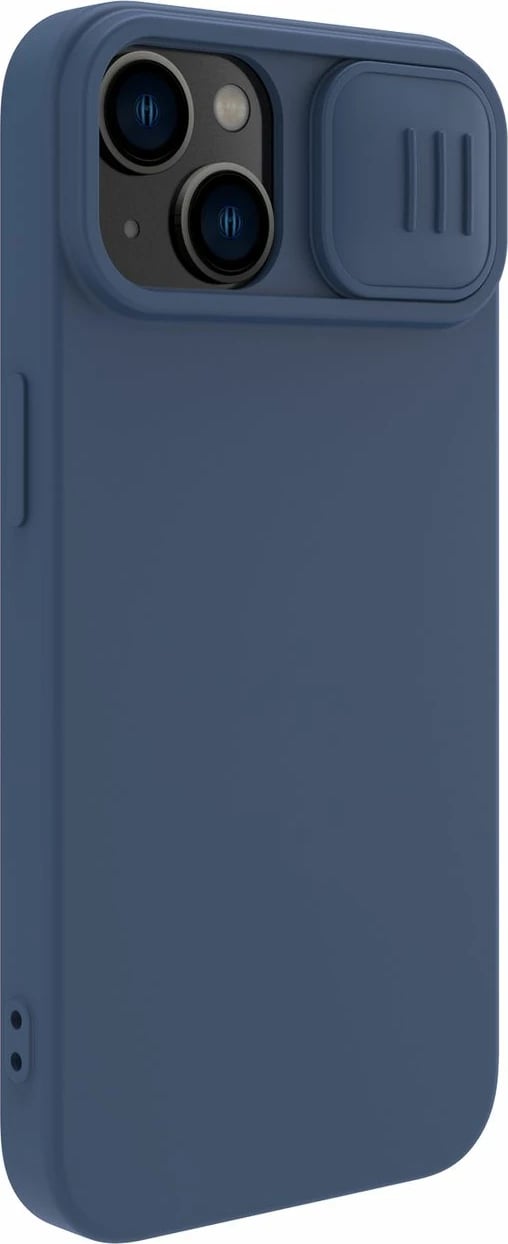 Mbështjellës Nillkin CamShield Silky Silicone për iPhone 14 Plus, MagSafe, me kapak kamere, Kaltër