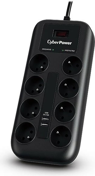 Prizë me mbrojtje nga rryma CyberPower P0820SUF0-FR, 8 dalje, 2xUSB, 1.8m, e zezë