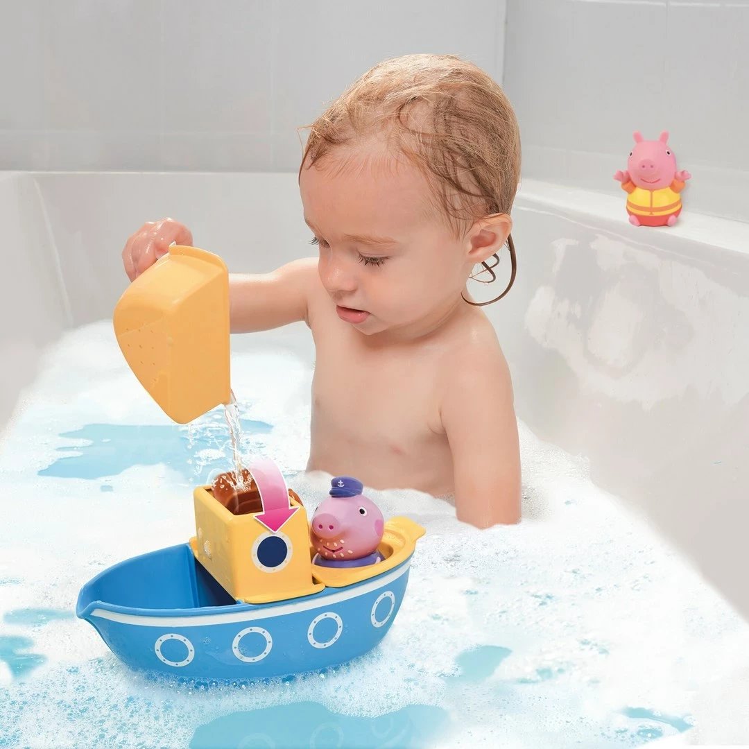 Set lodrash TOMY Peppa Pig Grandpa Pig's Splash & Pour Boat, shumëngjyrëshe