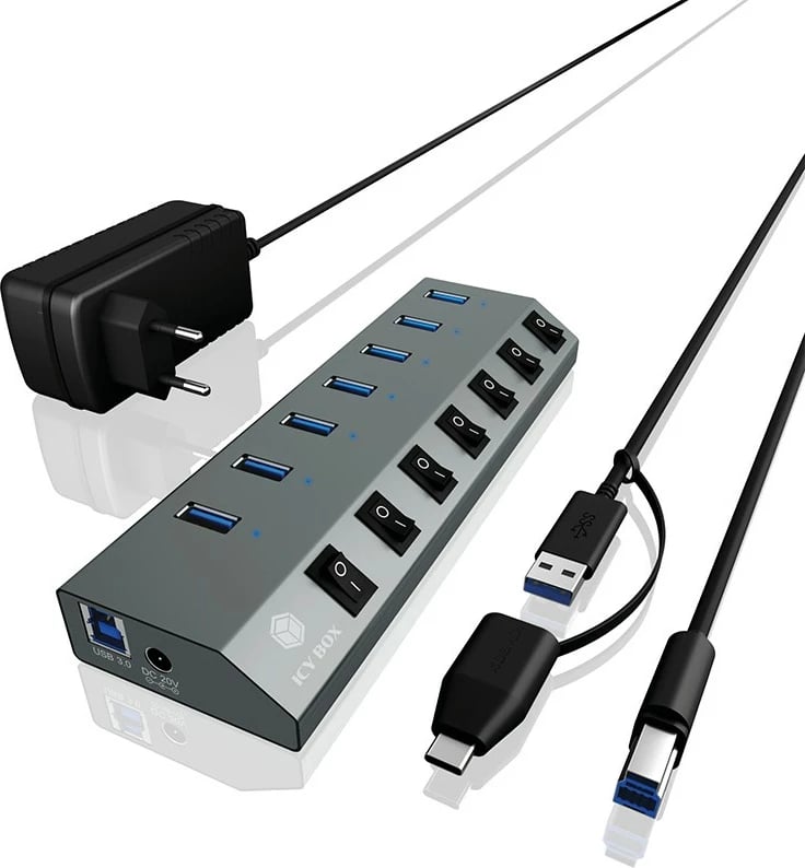USB hub ICY BOX IB-HUB1701-C3, 7 porta, USB 3.2, alumini, anthracite