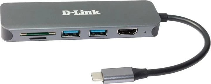Hub USB-C, D-Link DUB-2327, HDMI 4K, 2x USB 3.0, SD/microSD, USB-C PD, gri