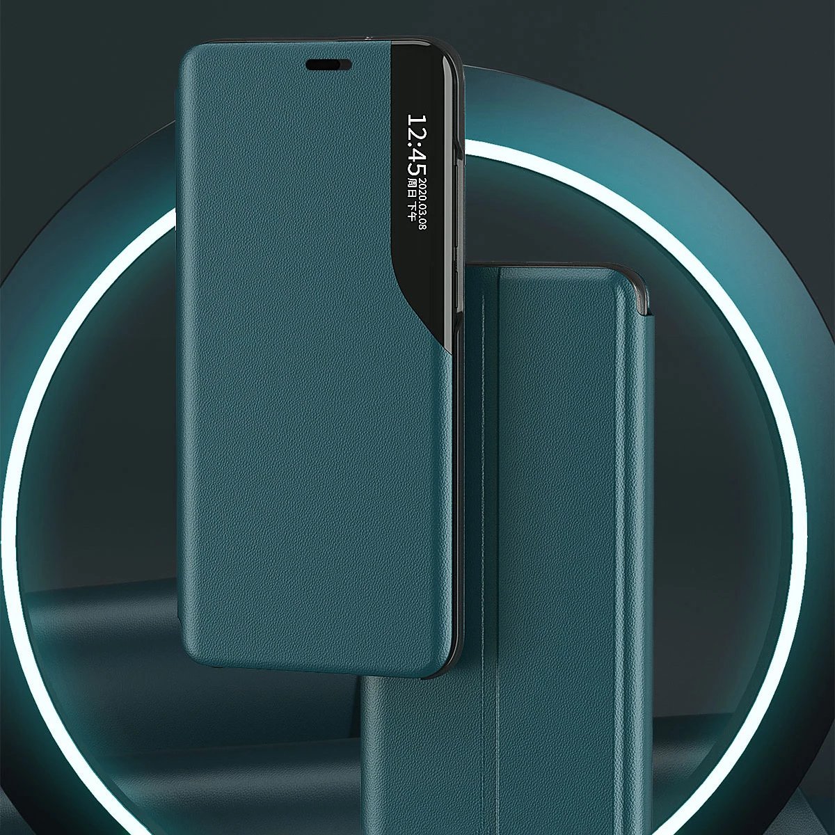 Mbështjellës Hurtel Eco Leather View Case për iPhone 13 mini, me kapak dhe qëndrim, Kaltër