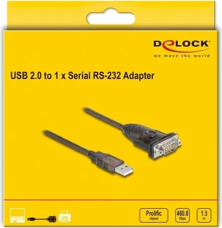 Adapter USB 2.0 DeLOCK, Type-A në RS-232 DB-9, 1.5m, zi