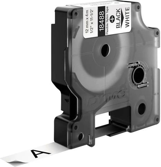 Shirit etiketimi fleksibël najloni, Dymo, 18488 S0718100 Flexibles Nylonband, 12 mm x 3.5 m, bardhë me shkrim të zi
