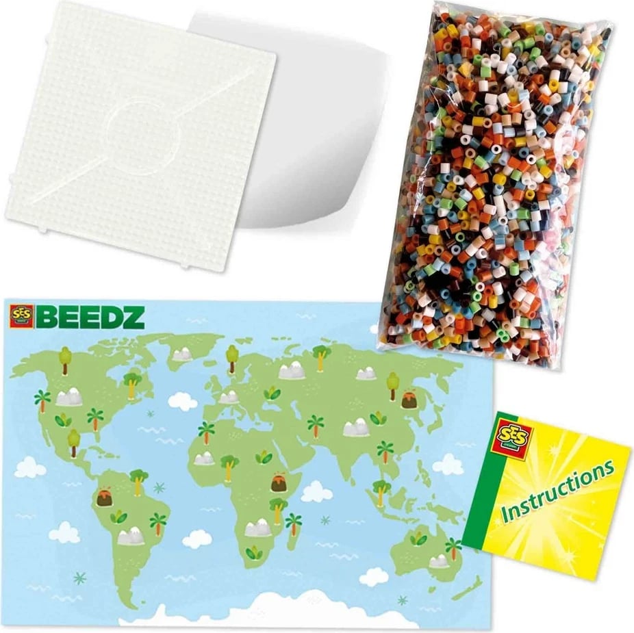 Set rruaza kreative SES Beedz, 3500 copë, shumëngjyrëshe, kafshët e botës