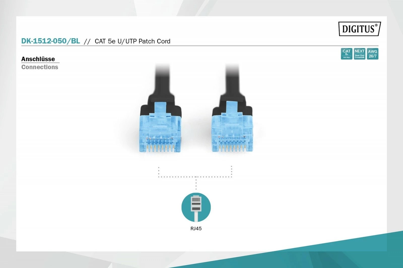 Kabllo rrjeti Digitus DK-1512-050/BL, Patch cord U/UTP Cat.5e, 5m, e zezë