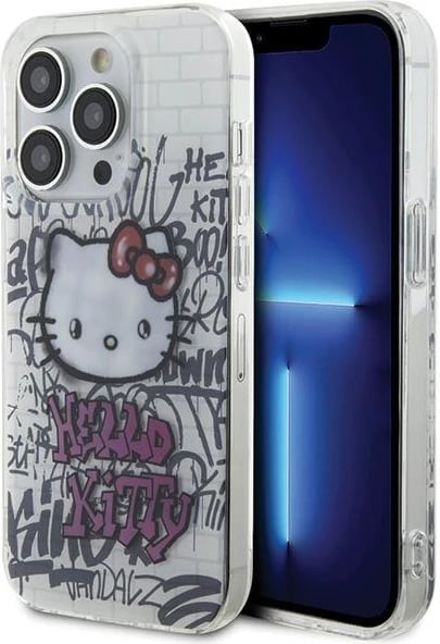 Mbështjellës Hello Kitty IML Kitty On Bricks Graffiti për iPhone 15 Pro, Bardhë