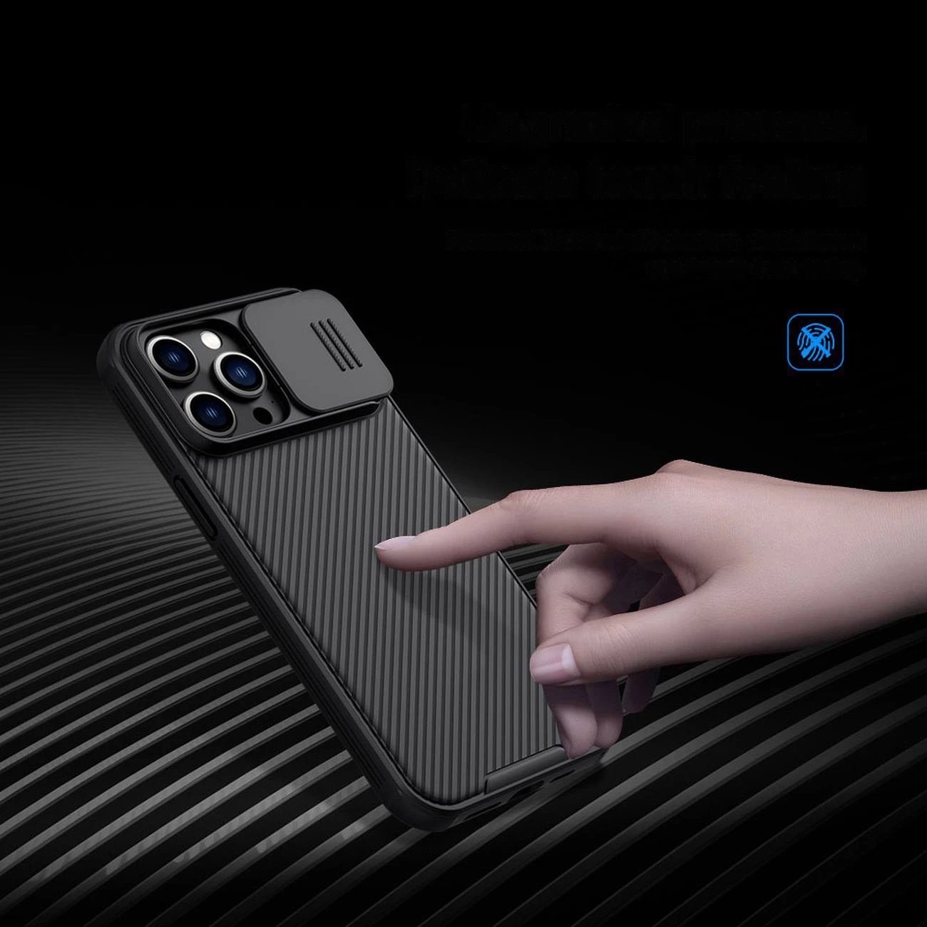 Mbështjellës Nillkin CamShield Pro për iPhone 14 Pro Max, me kapak kamere, Kaltër
