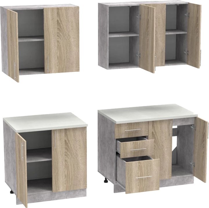 Njësi kuzhine Festa V melamine, ngjyrë sonoma dhe sipërfaqe pune ngjyrë gri e lehtë 160x60x85cm