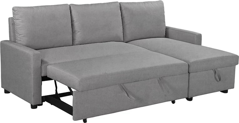 Divan qoshe me shtrat Infuse me hapësirë ruajtëse, pëlhurë gri, 203x130x88 cm