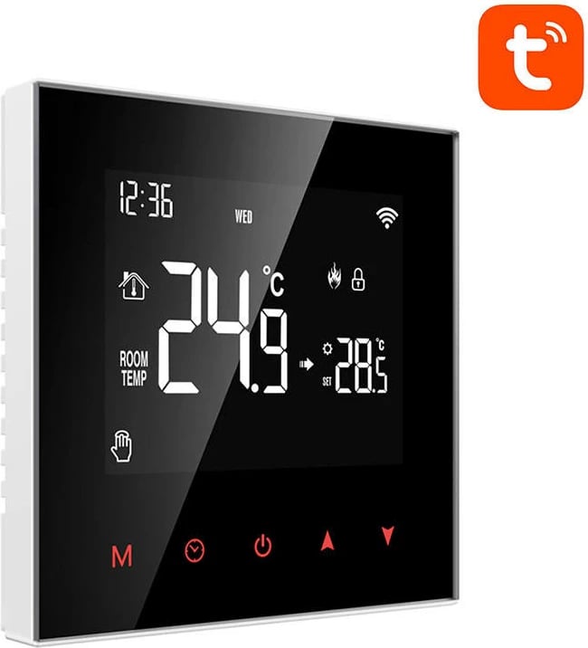 Termostat i mençur Avatto WT100, për ngrohës uji, Wi-Fi, Tuya, i zi