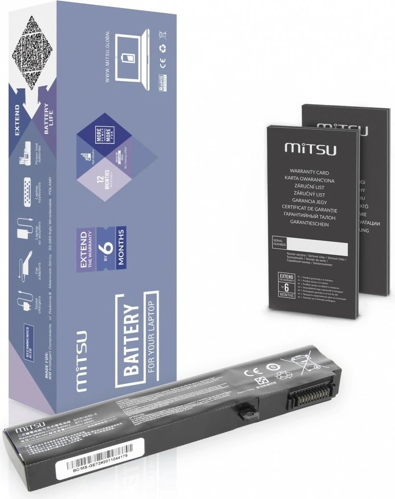 Bateri laptop Mitsu 5BM327-BC/MS-GE72, 4400mAh (48Wh), 10.8-11.1V, e zezë