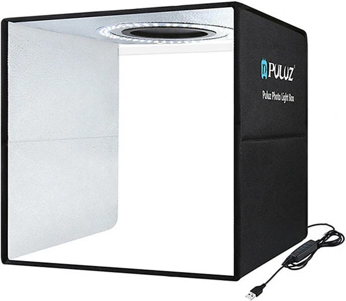 Çadër fotografike Puluz PU5032B, 30x30x30 cm, 112 LED, 6 sfonda, e zezë