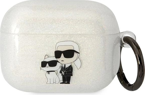 Mbështjellës Karl Lagerfeld KLAPHNKCTGT për AirPods Pro, transparent me shkëlqim, me unazë