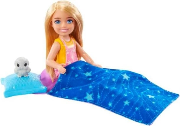 Set lodër Barbie Chelsea Camping me thes gjumi, Mattel HDF77, për vajza