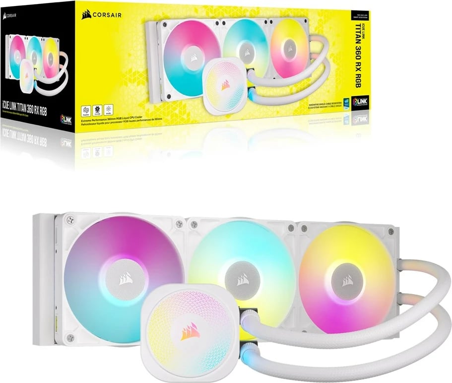 Ftohës uji Corsair iCUE LINK TITAN RX RGB, 12 cm, i bardhë