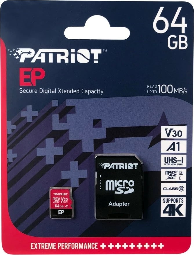 Kartelë memorie microSDXC Patriot EP A1, 64GB, me adapter për SD