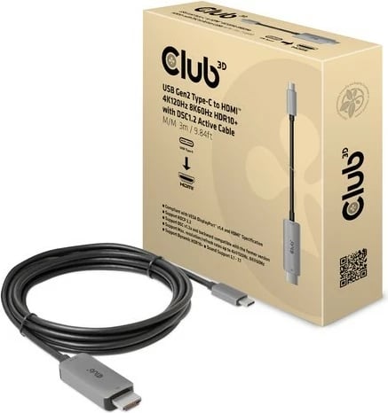Kabllo USB-C në HDMI Club3D 3m, 4K120Hz, e zezë