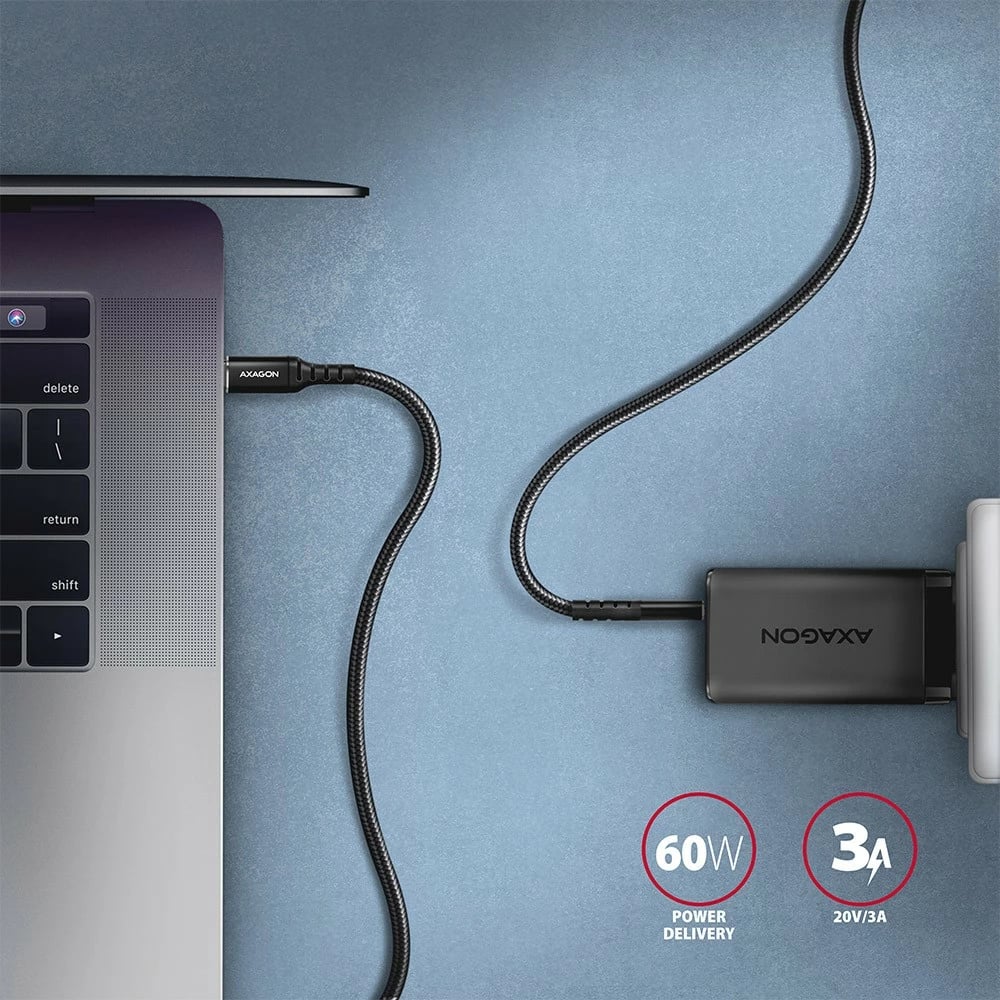 Kabllo USB-C në USB-C AXAGON BUCM-CM15AB, 1.5m, PD 60W, 3A, e zezë