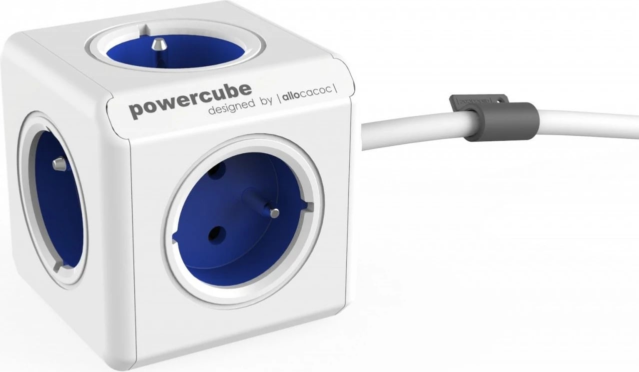 Zgjatues elektrik Allocacoc PowerCube Extended 1,5M, 5 prizë, Bardhë/Blu