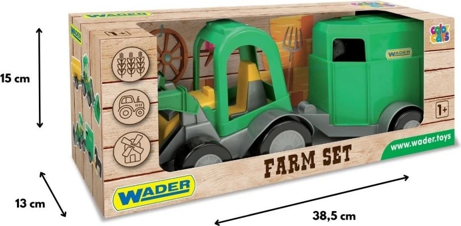 Set lodër traktor me karrocë për kuaj Wader 35224, plastikë, e gjelbër