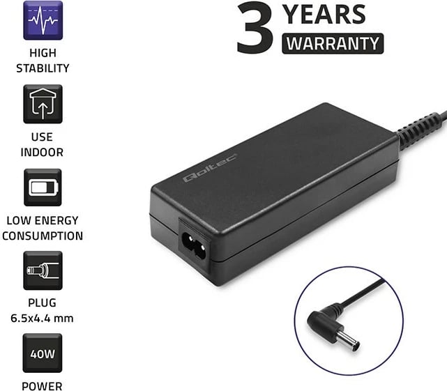 Adapter energjie për monitor Qoltec 51775, 40W, 19V, 2.1A, për LG, i zi, me kabllo