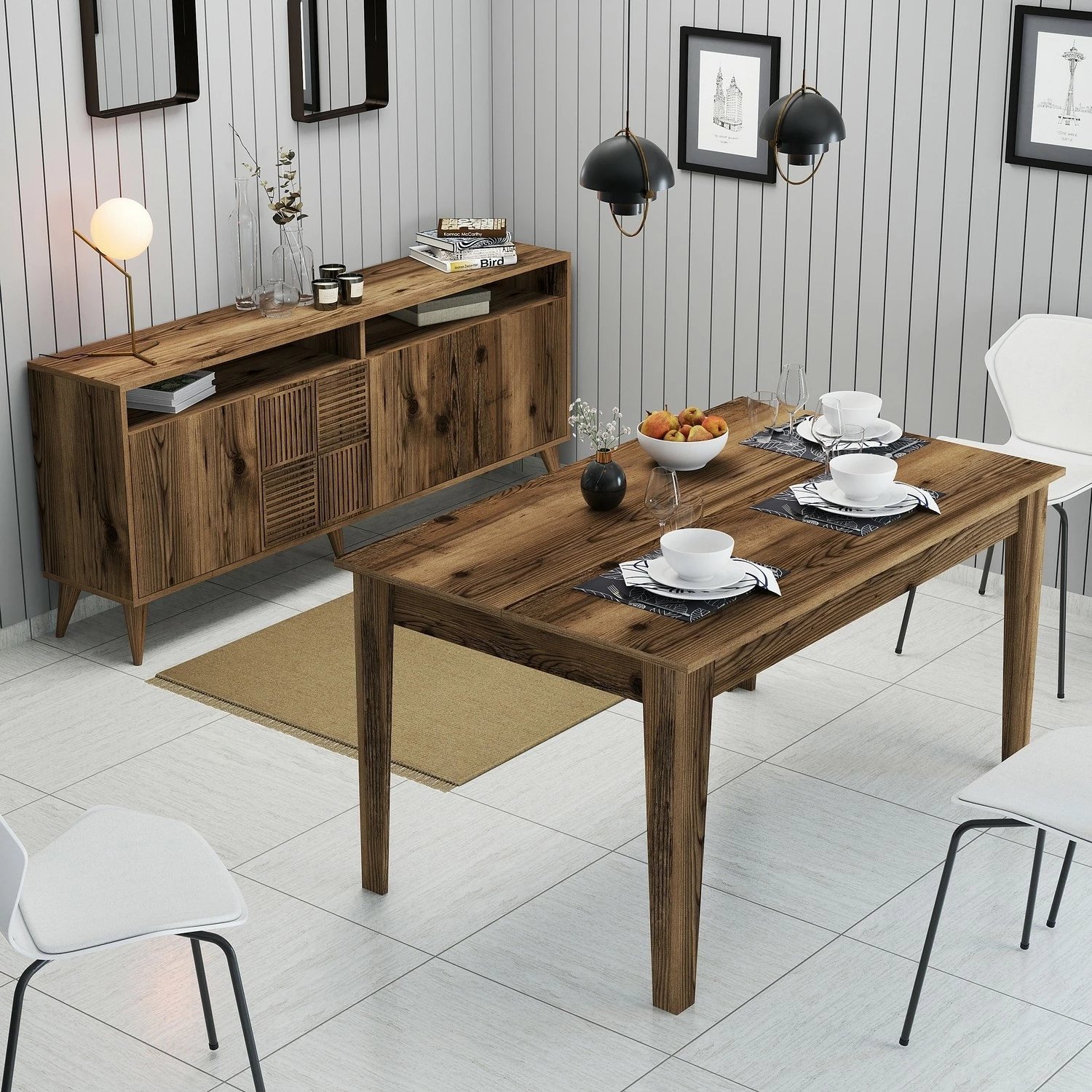 Set mobiljesh për dhomë dite, ngjyrë arre, Skye Decor, Milan 524