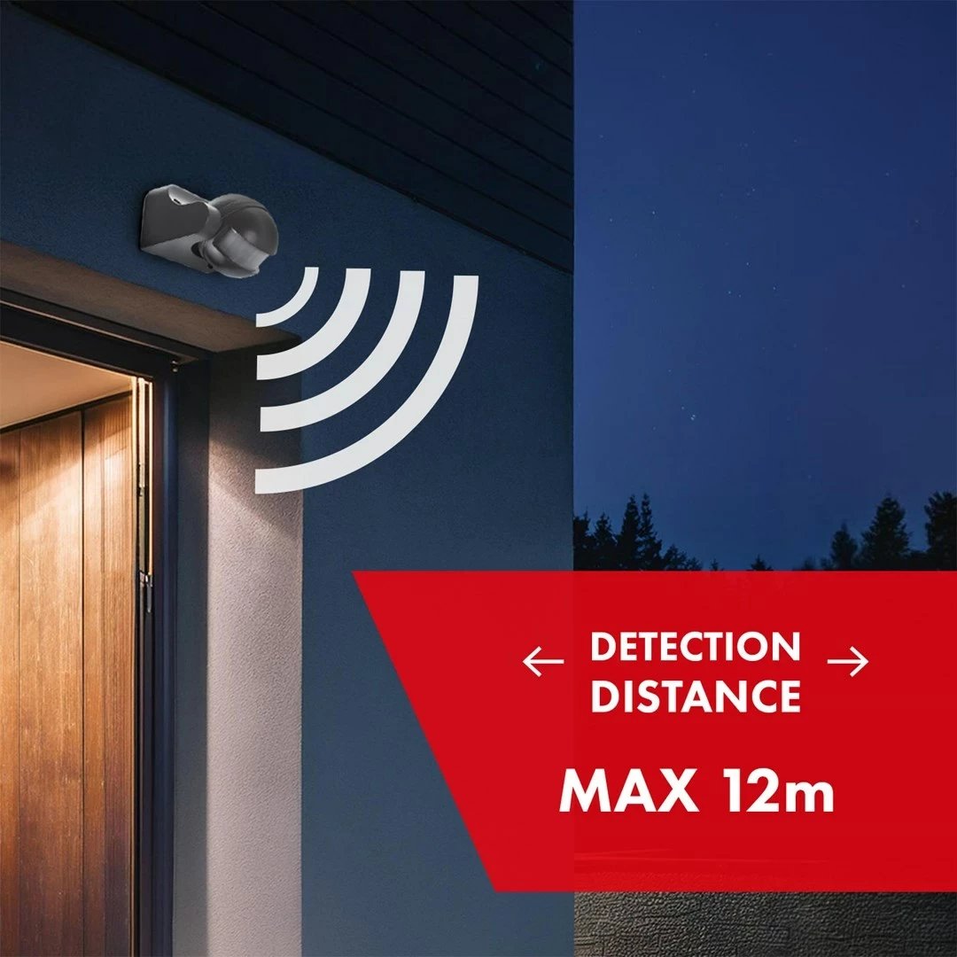 Sensor lëvizjeje Maclean MCE358, IP44, 12m, 800/1200W, Gri Sensor lëvizjeje Maclean MCE358, IP44, 12m, 800/1200W, Gri