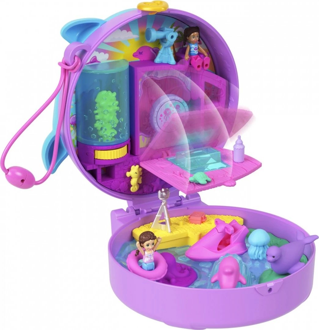 Set lodrash Polly Pocket Aquarium Delfina Compact, Mattel, HWN96, plastikë, me figurina dhe aksesorë, për vajza