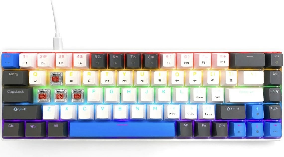 Tastierë mekanike gaming, Media-Tech, Red Core MX60 MT1259, 60% USB-C me kabëll, ndriçim LED RGB, 68 taste, e zezë/blu/e bardhë