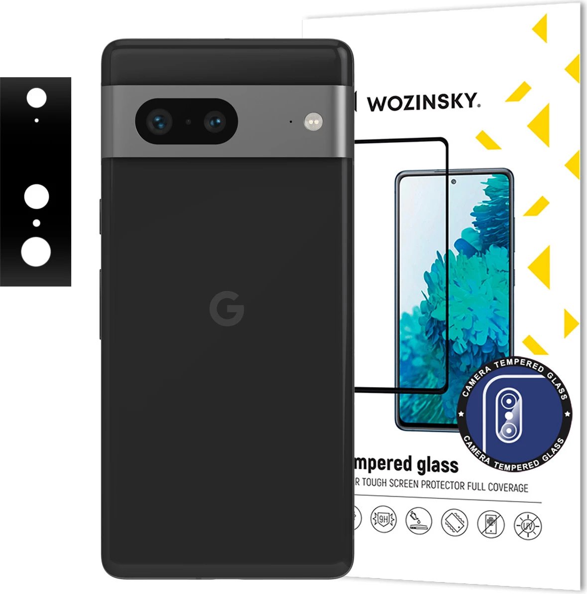 Xham i temperuar për kamerë, Wozinsky Full Camera Glass për Google Pixel 7, 9H, Zi