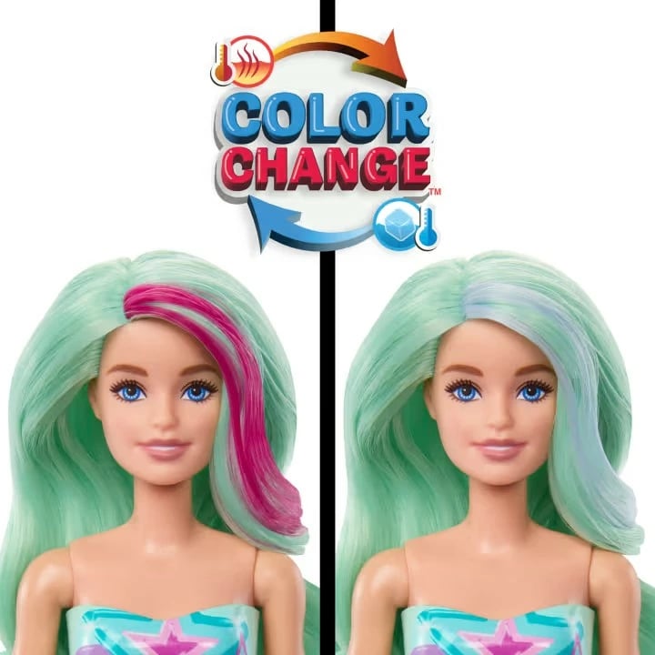 Kukull Barbie Color Reveal sirenë, Mattel HRK12, me surpriza, për vajza