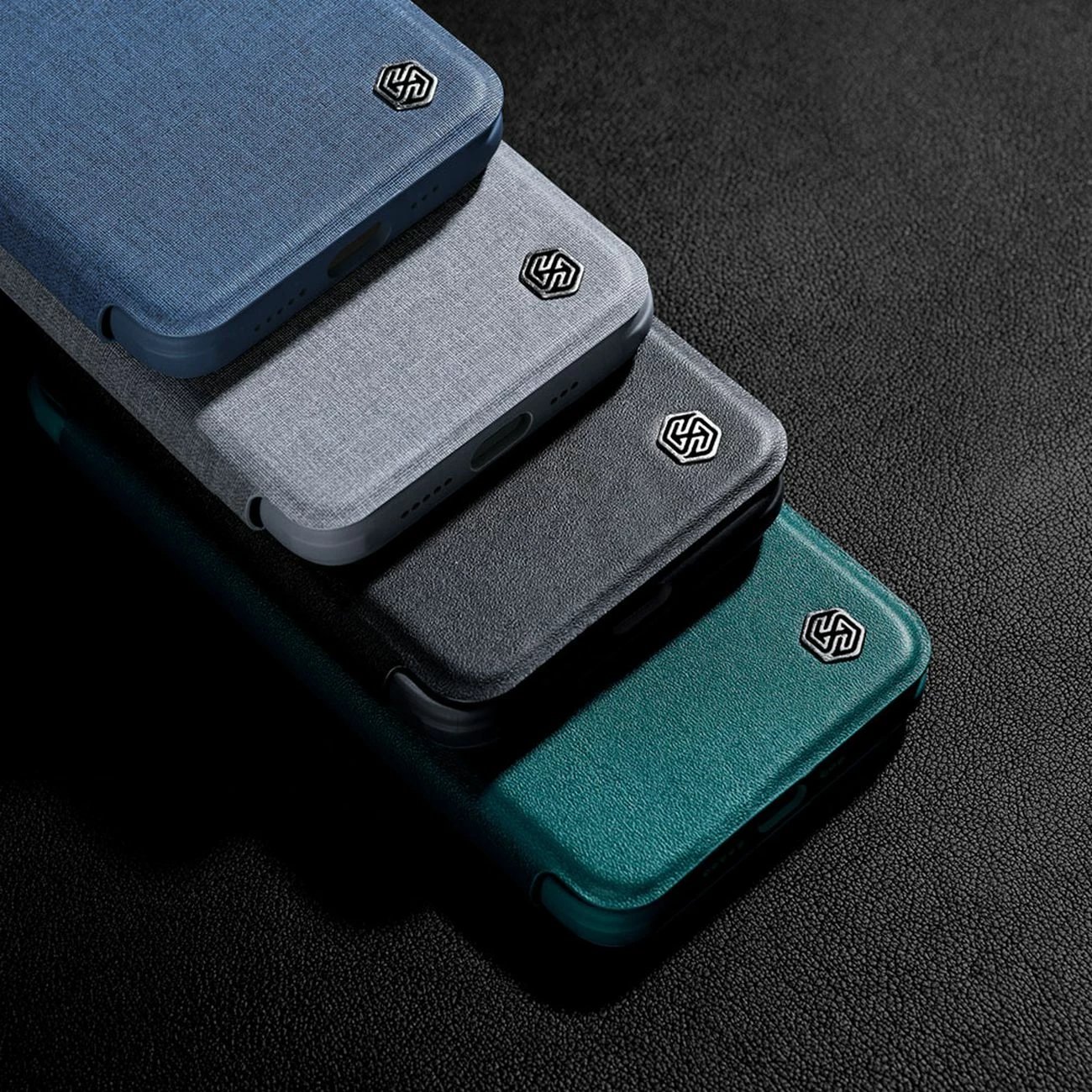 Mbështjellës Nillkin Qin Cloth Pro Case për iPhone 14 Pro Max, me kapak dhe mbulesë kamere, Blu
