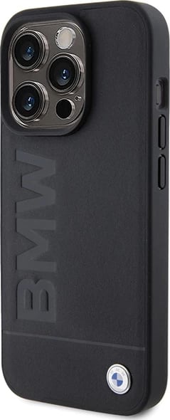 Mbështjellës BMW Leather Hot Stamp MagSafe për iPhone 15 Pro, i zi