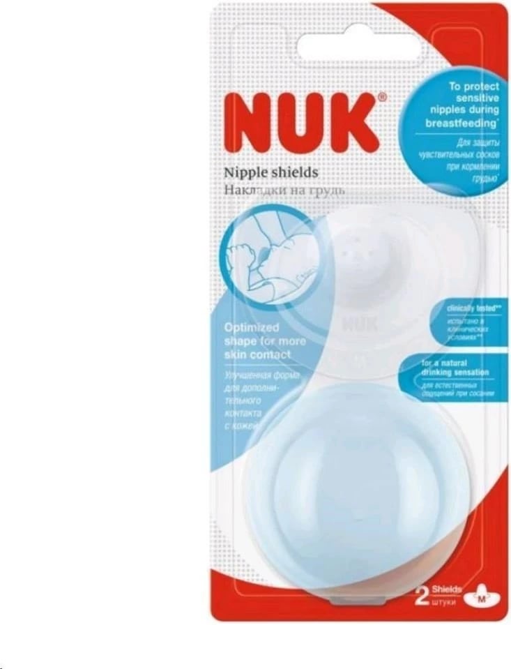 Mbrojtës thithash, NUK, M, silikon ultra i hollë, me kuti higjienike, 2 copë, transparent