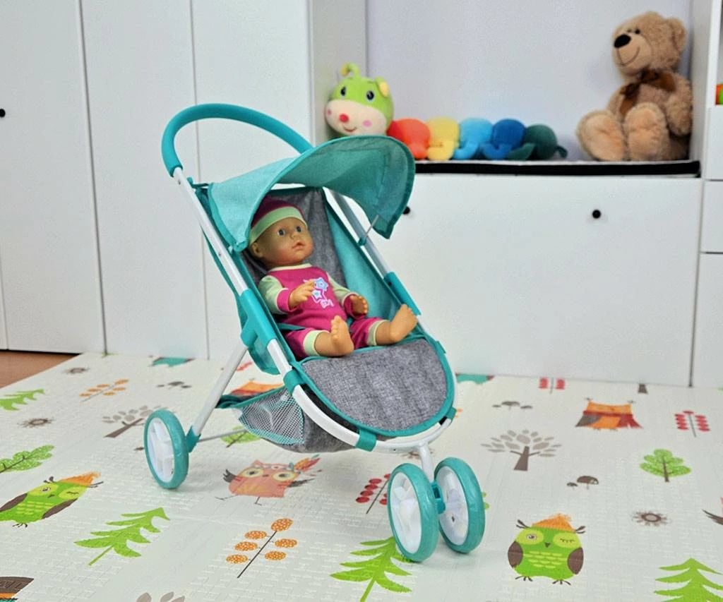Karrocë për kukulla, Milly Mally, Susie Prestige, 3 rrota, për kukulla deri 50 cm, lartësi doreze 63 cm, mint/turquoise