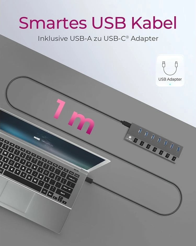 USB hub ICY BOX IB-HUB1701-C3, 7 porta, USB 3.2, alumini, anthracite