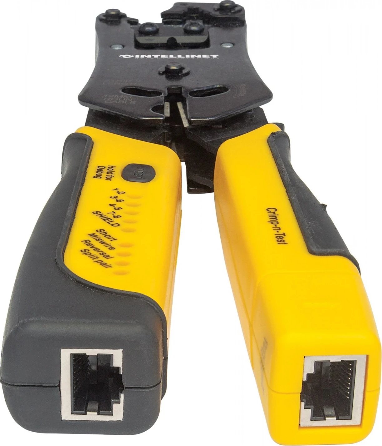 Vegla profesionale Intellinet 780124 për shtypjen e prizave RJ dhe testimin e kabllove