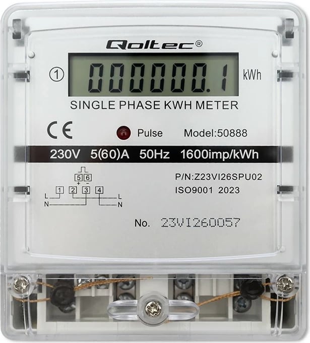 Matës energjie Qoltec 50888, njëfazësh, LCD, 230V, Gri Matës energjie Qoltec 50888, njëfazësh, LCD, 230V, Gri